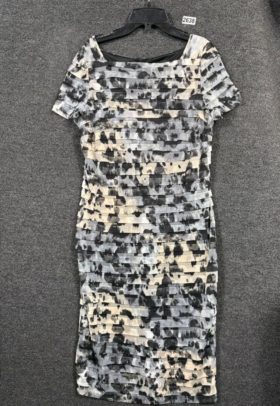 Adrianna Papell Floral Shutter Pleated Dress Womens 12 Black White Short Sleeves
